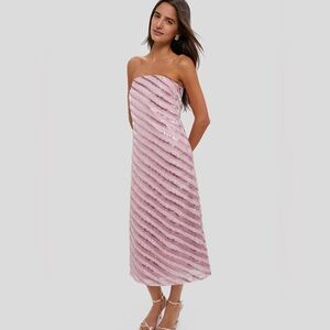 NWT Tuckernuck Hyacinth House Pink Shimmer Stripes Mila Strapless Midi Dress XS